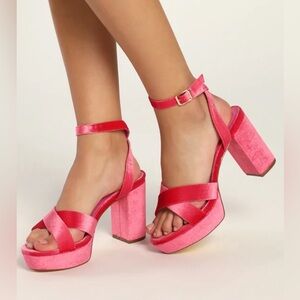 Lulus Selah Fuchsia Velvet Ankle Strap Heels